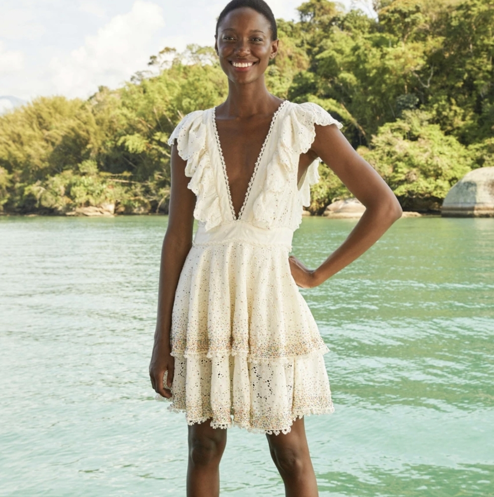 FARM Rio Beaded Eyelet Mini Dress
